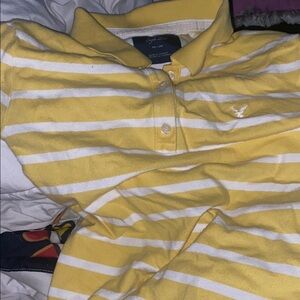 American Eagle Outfitters Yellow and White Striped Polo